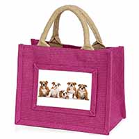 Bulldog Puppy Dogs Little Girls Small Pink Jute Shopping Bag