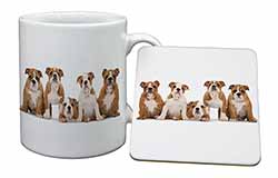 Bulldog Puppy Dogs Mug and Coaster Set