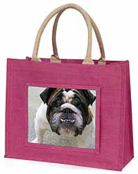 Bulldog Large Pink Jute Shopping Bag