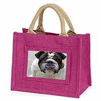 Bulldog Little Girls Small Pink Jute Shopping Bag