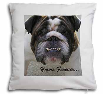 Bulldog "Yours Forever..." Soft White Velvet Feel Scatter Cushion