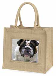 Bulldog "Yours Forever..." Natural/Beige Jute Large Shopping Bag