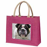 Bulldog "Yours Forever..." Large Pink Jute Shopping Bag