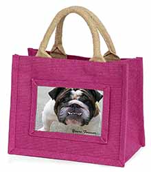 Bulldog "Yours Forever..." Little Girls Small Pink Jute Shopping Bag