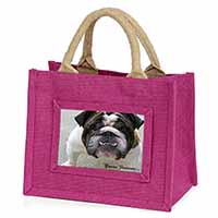 Bulldog "Yours Forever..." Little Girls Small Pink Jute Shopping Bag