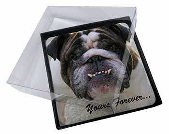 4x Bulldog "Yours Forever..." Picture Table Coasters Set in Gift Box