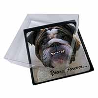 4x Bulldog "Yours Forever..." Picture Table Coasters Set in Gift Box