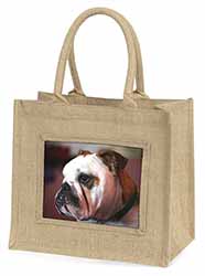 Bulldog Dog Natural/Beige Jute Large Shopping Bag