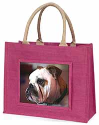 Bulldog Dog Large Pink Jute Shopping Bag