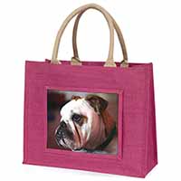Bulldog Dog Large Pink Jute Shopping Bag