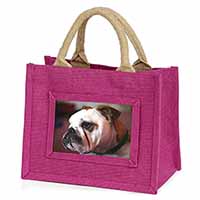 Bulldog Dog Little Girls Small Pink Jute Shopping Bag