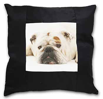 White Bulldog Black Satin Feel Scatter Cushion