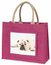White Bulldog Large Pink Jute Shopping Bag