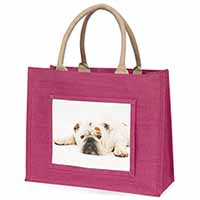 White Bulldog Large Pink Jute Shopping Bag