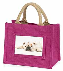 White Bulldog Little Girls Small Pink Jute Shopping Bag