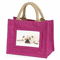 White Bulldog Little Girls Small Pink Jute Shopping Bag