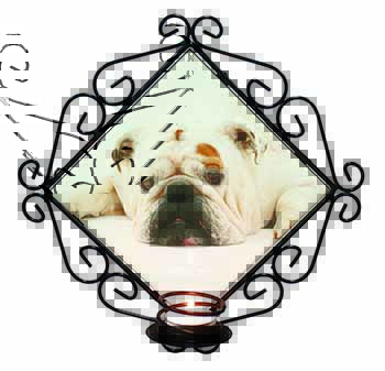 White Bulldog Wrought Iron Wall Art Candle Holder