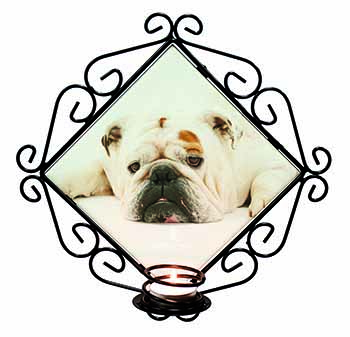 White Bulldog Wrought Iron Wall Art Candle Holder