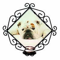 White Bulldog Wrought Iron Wall Art Candle Holder