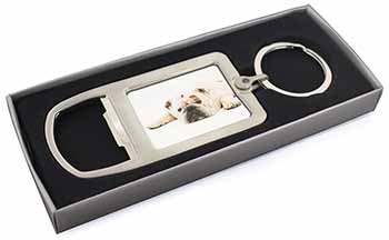 White Bulldog Chrome Metal Bottle Opener Keyring in Box