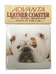 White Bulldog Single Leather Photo Coaster