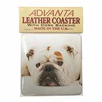 White Bulldog Single Leather Photo Coaster