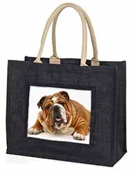 Beautiful Tan Bulldog Large Black Jute Shopping Bag