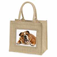 Beautiful Tan Bulldog Natural/Beige Jute Large Shopping Bag