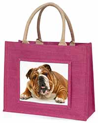 Beautiful Tan Bulldog Large Pink Jute Shopping Bag