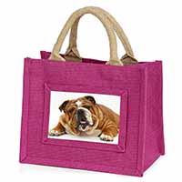 Beautiful Tan Bulldog Little Girls Small Pink Jute Shopping Bag