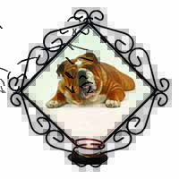 Beautiful Tan Bulldog Wrought Iron Wall Art Candle Holder