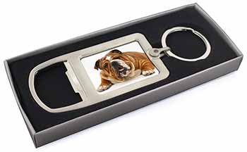 Beautiful Tan Bulldog Chrome Metal Bottle Opener Keyring in Box
