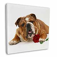 Red Bulldog with Red Rose Square Canvas 12"x12" Wall Art Picture Print