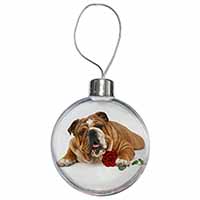Red Bulldog with Red Rose Christmas Bauble