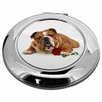Red Bulldog with Red Rose Make-Up Round Compact Mirror