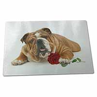 Large Glass Cutting Chopping Board Red Bulldog with Red Rose
