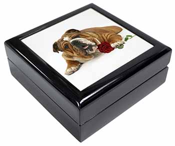 Red Bulldog with Red Rose Keepsake/Jewellery Box