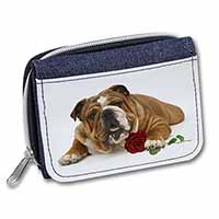 Red Bulldog with Red Rose Unisex Denim Purse Wallet