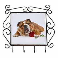 Red Bulldog with Red Rose Wrought Iron Key Holder Hooks