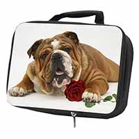Red Bulldog with Red Rose Black Insulated School Lunch Box/Picnic Bag