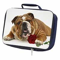 Red Bulldog with Red Rose Navy Insulated School Lunch Box/Picnic Bag