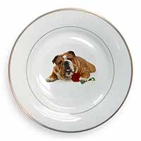 Red Bulldog with Red Rose Gold Rim Plate Printed Full Colour in Gift Box
