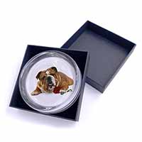 Red Bulldog with Red Rose Glass Paperweight in Gift Box