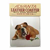 Red Bulldog with Red Rose Single Leather Photo Coaster