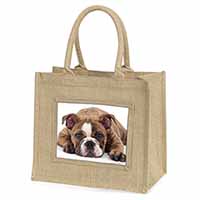 Bulldog Natural/Beige Jute Large Shopping Bag