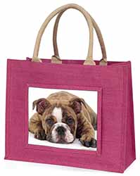 Bulldog Large Pink Jute Shopping Bag