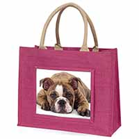 Bulldog Large Pink Jute Shopping Bag