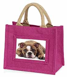 Bulldog Little Girls Small Pink Jute Shopping Bag