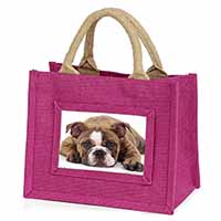 Bulldog Little Girls Small Pink Jute Shopping Bag