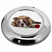 Bulldog with Red Rose Make-Up Round Compact Mirror